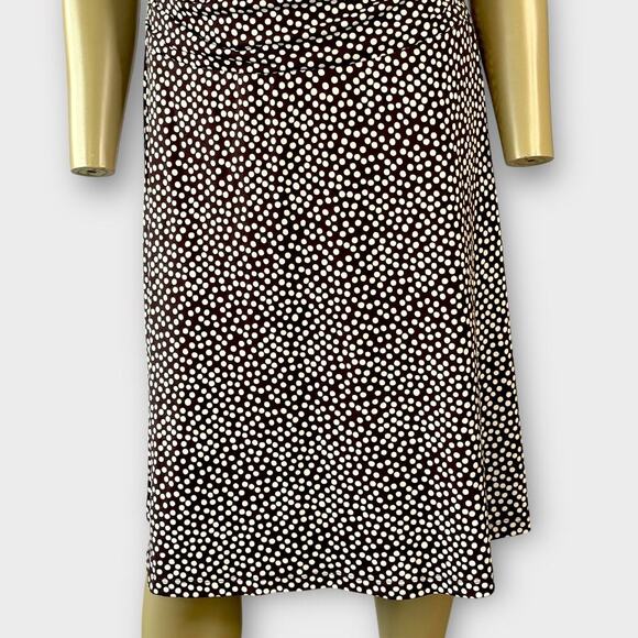 Enfocus Studio Sleeveless Polka Dot Dress Ruched Stretchy Size 12 Brown White - Picture 5 of 15